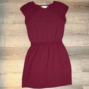 Max Studio Burgundy Women's Mini Dress Size XS Cap Sleeves Gathered WaiST